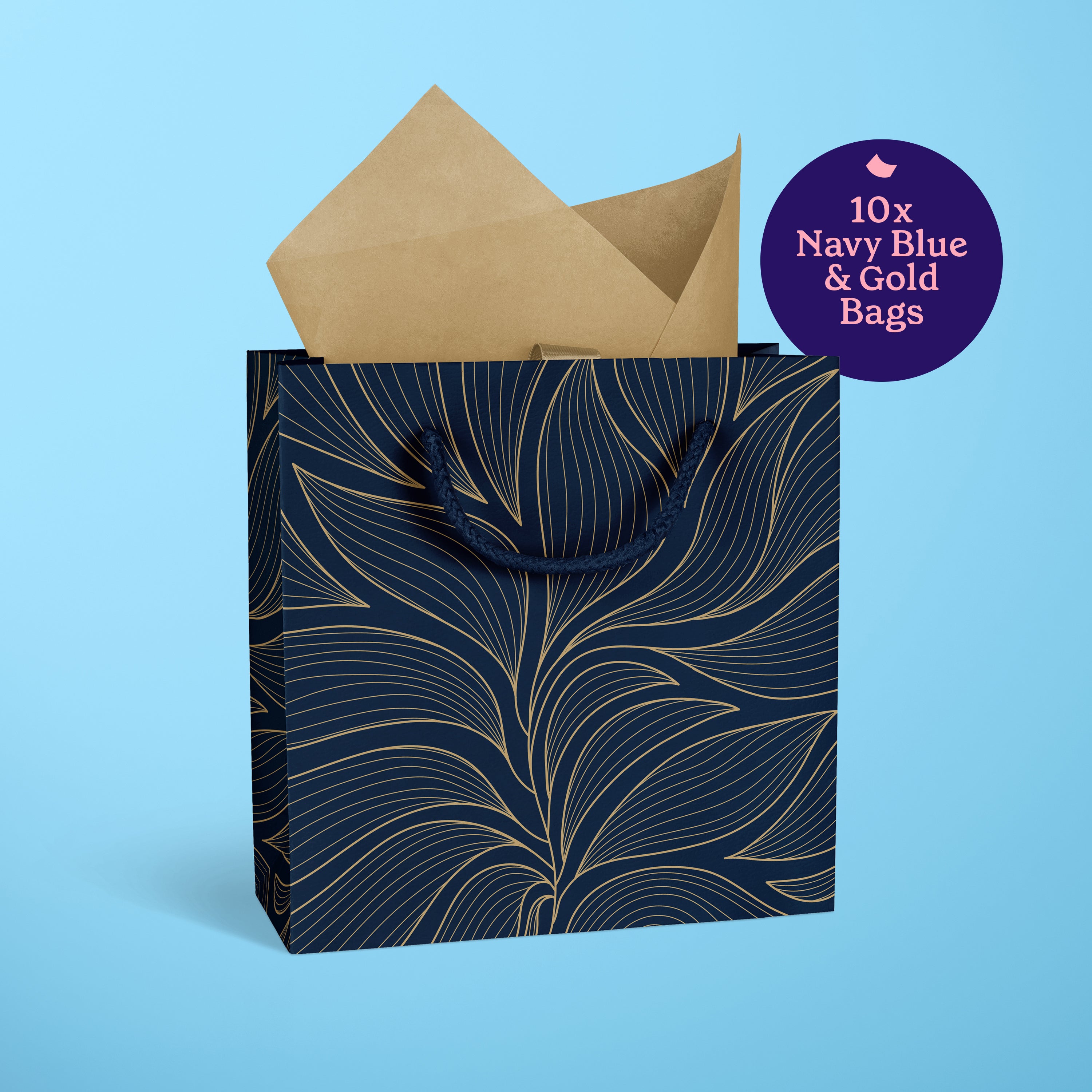 Luxe Blue Leaves Gift Bags - 10pk