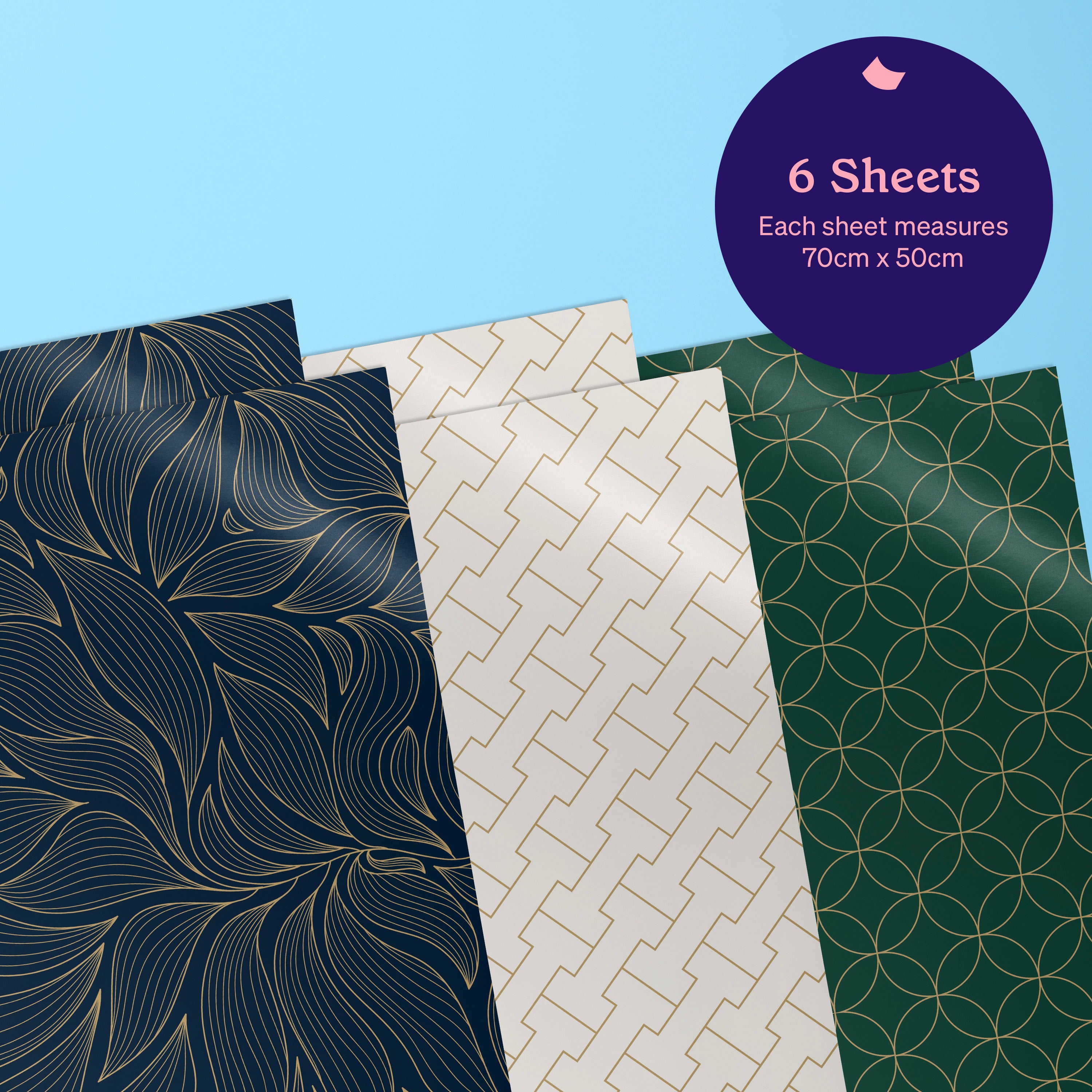50cm x 70cm Eco-Friendly Wrapping Paper - Luxe Elegant Bundle (6 Sheets)