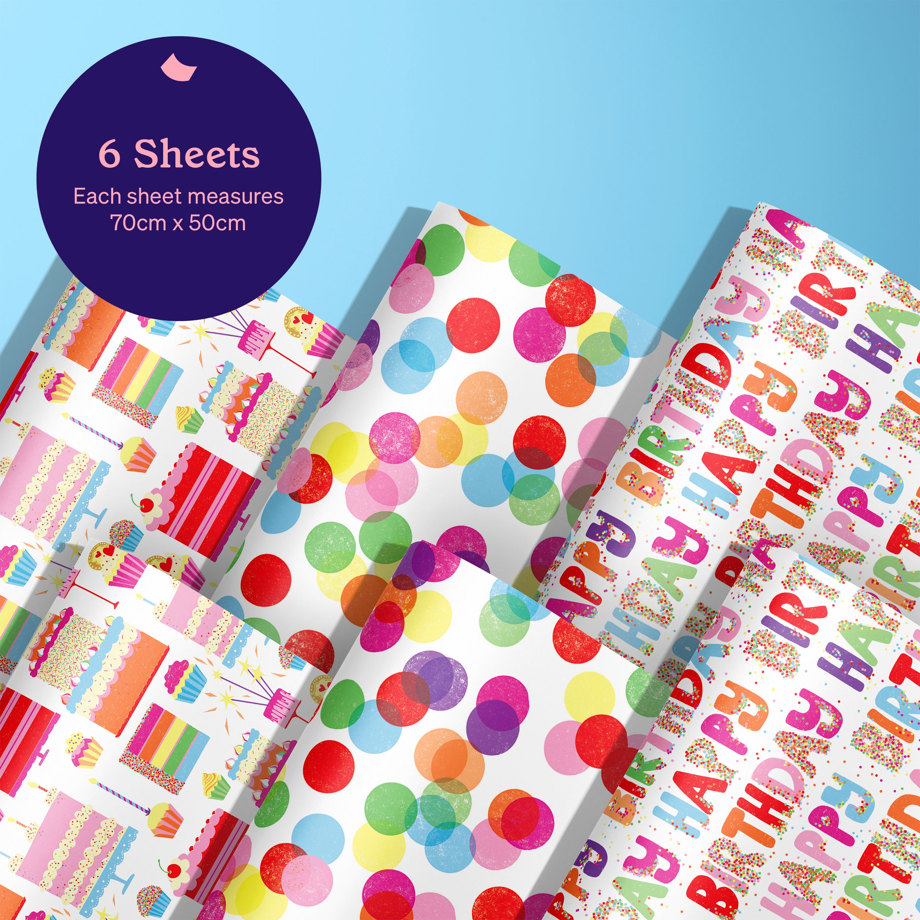 50cm x 70cm Eco-Friendly Wrapping Paper - Birthday Bundle (6 Sheets)