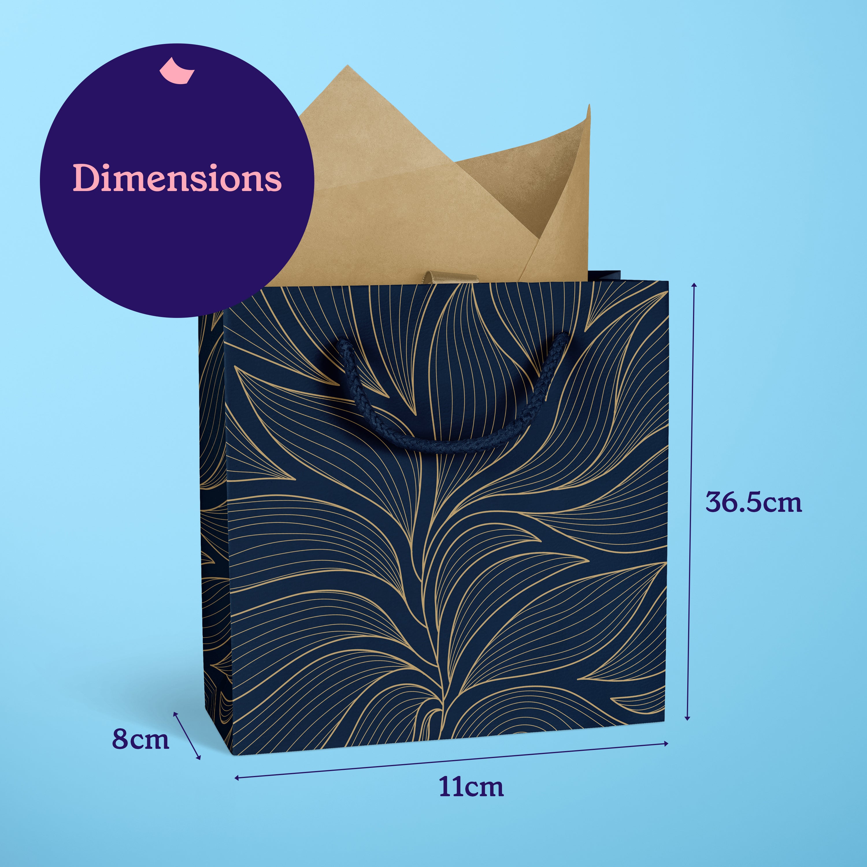 Luxe Blue Leaves Gift Bags - 10pk