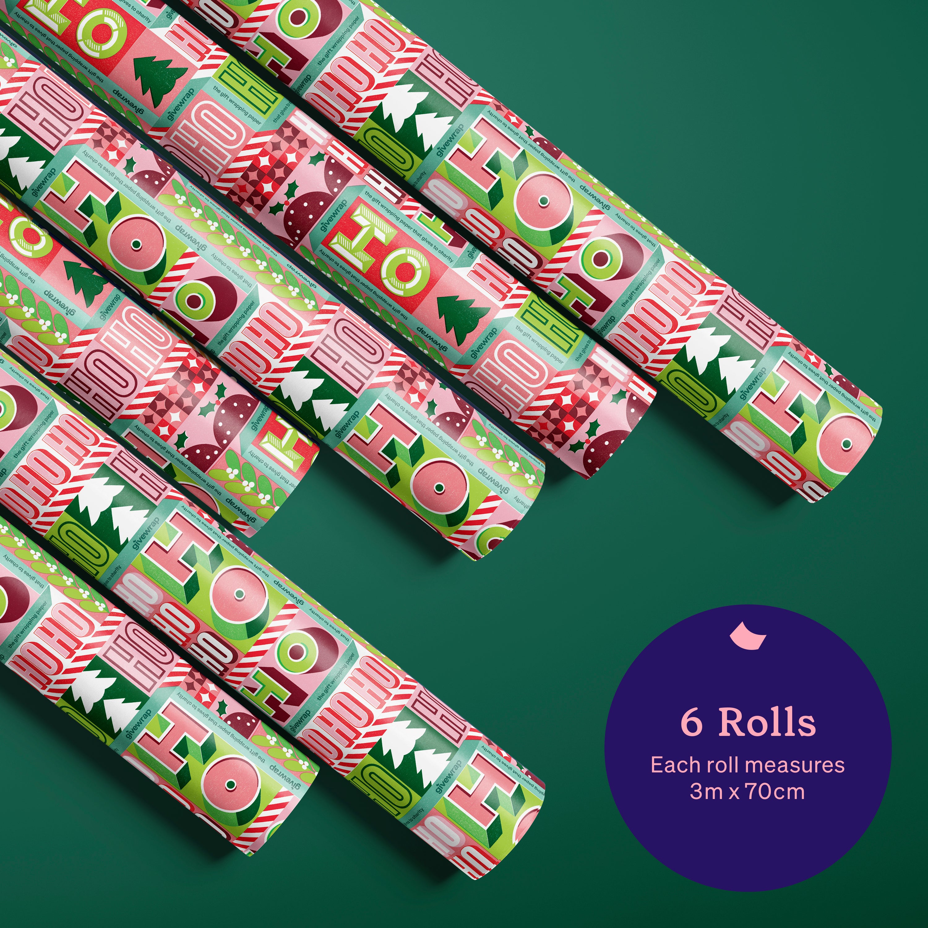 6 Rolls of HoHoHo Christmas Wrapping Paper (Each Roll 3M x 70CM)