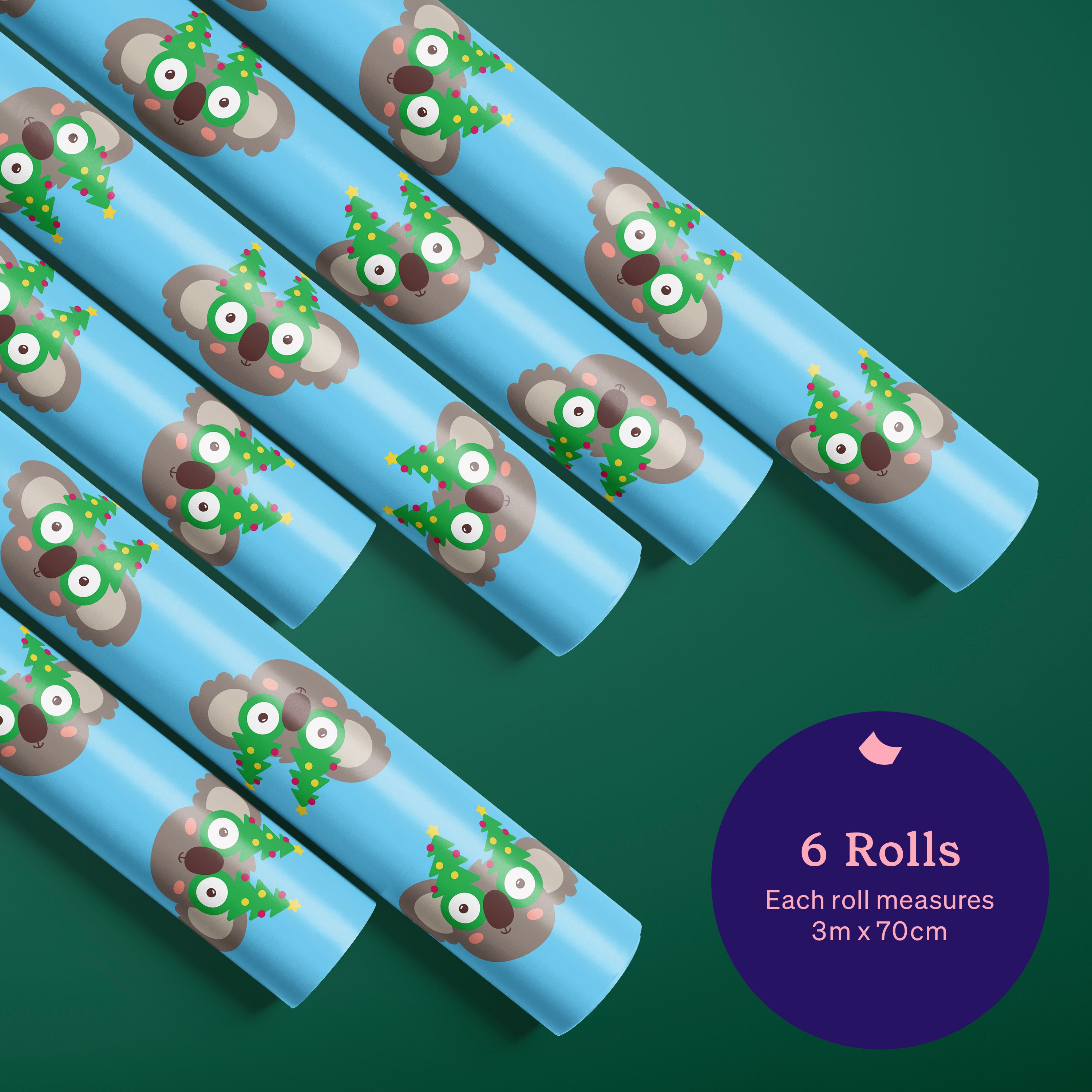 6 Rolls of Koala Specs Christmas Wrapping Paper (Each Roll 3M x 70CM)