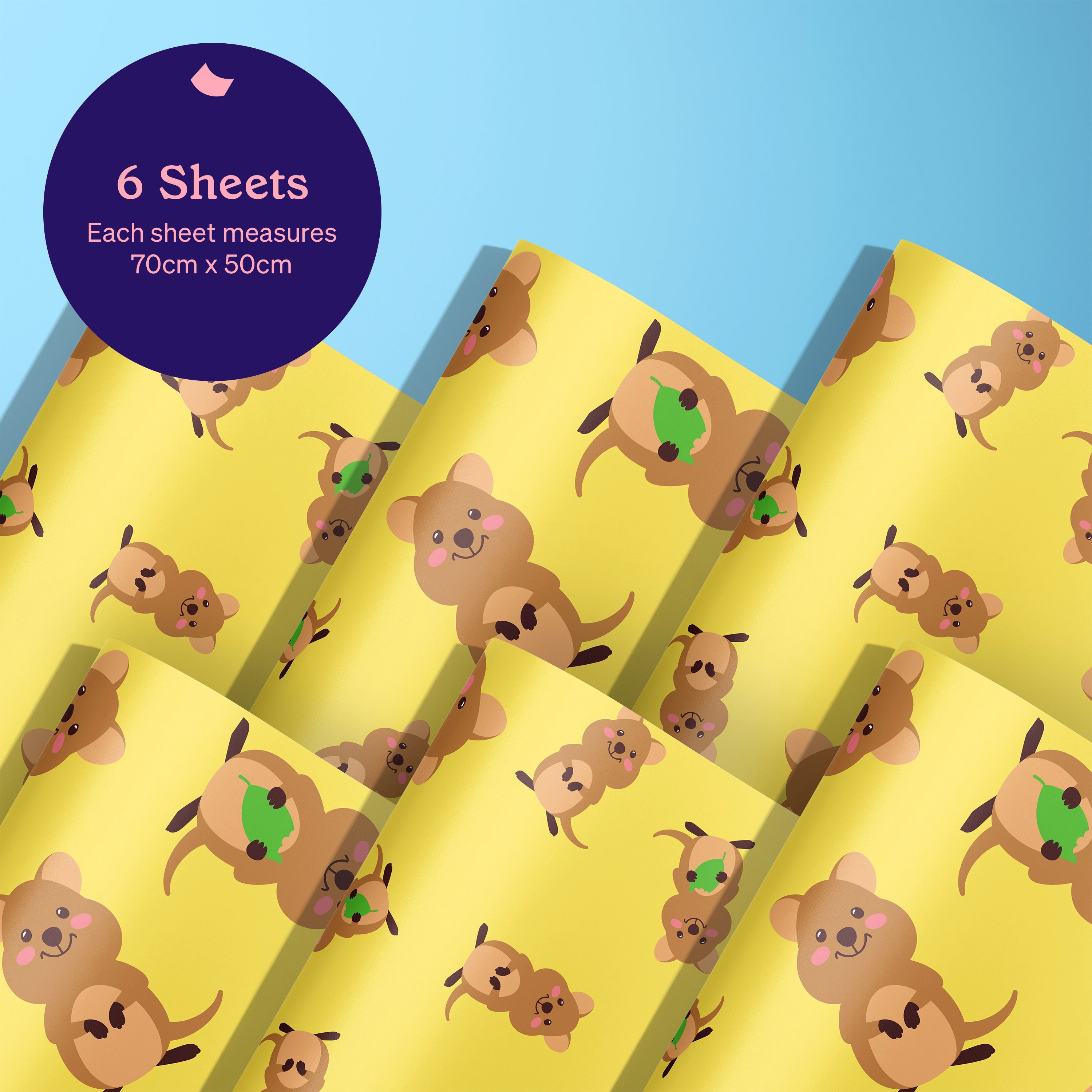 50cm x 70cm Eco-Friendly Wrapping Paper - Holy Quokka-Moley (6 Sheets)