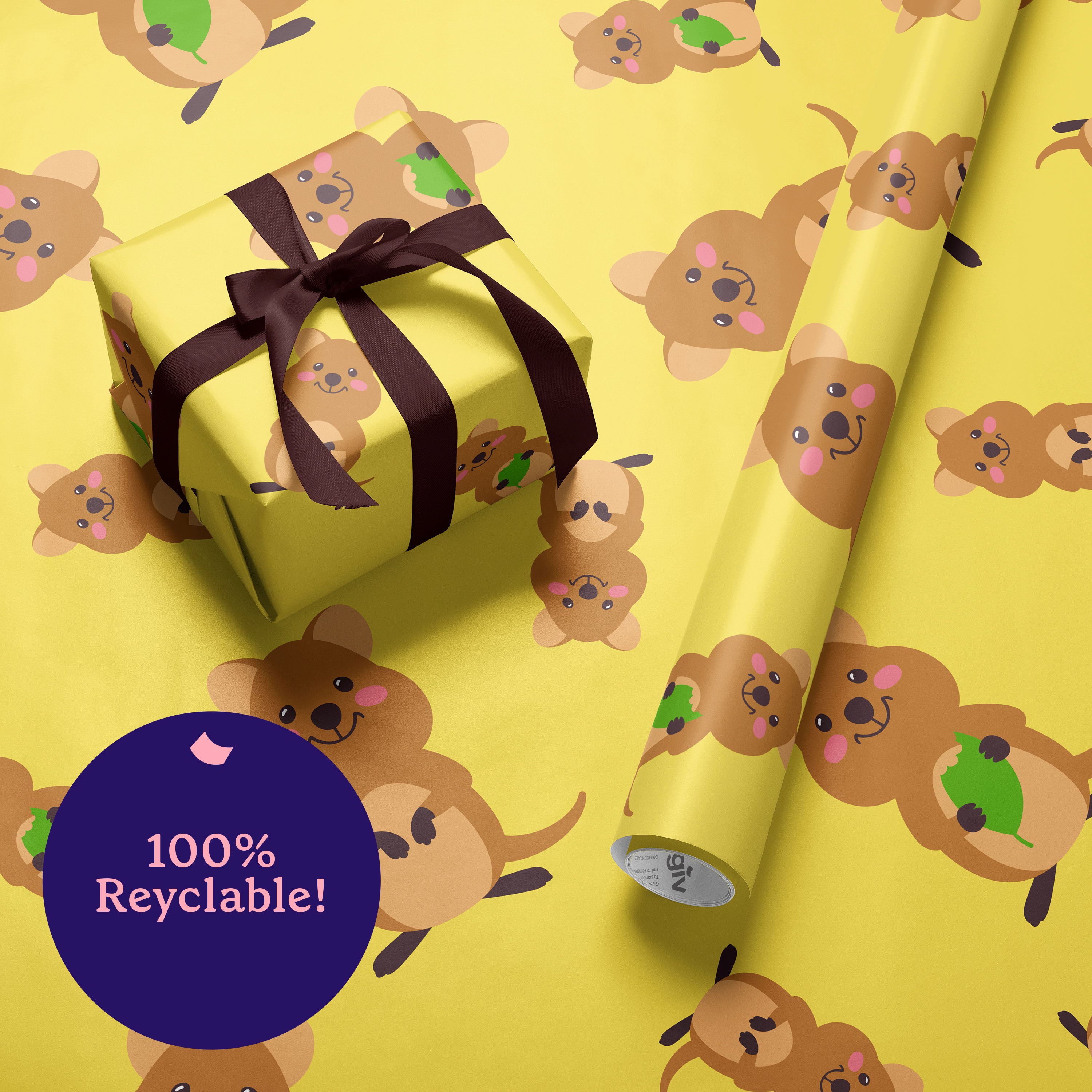 50cm x 70cm Eco-Friendly Wrapping Paper - Holy Quokka-Moley (6 Sheets)